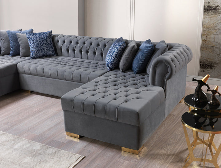Lauren Gray Velvet Double Chaise 136" Sectional [ETA: 8/20]