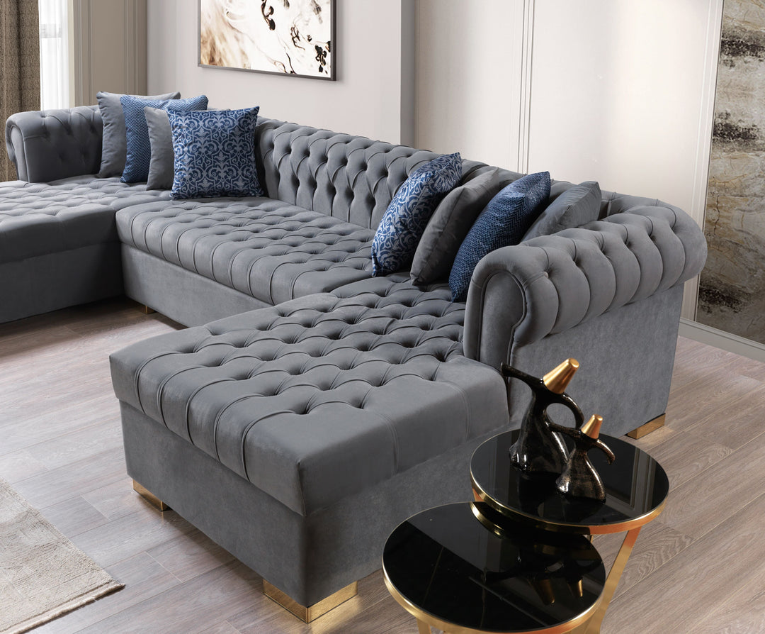 Lauren Gray Velvet Double Chaise 136" Sectional [ETA: 8/20]