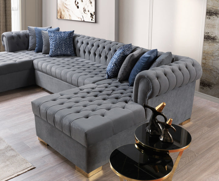 Lauren Gray Velvet Double Chaise 136" Sectional [ETA: 8/20]