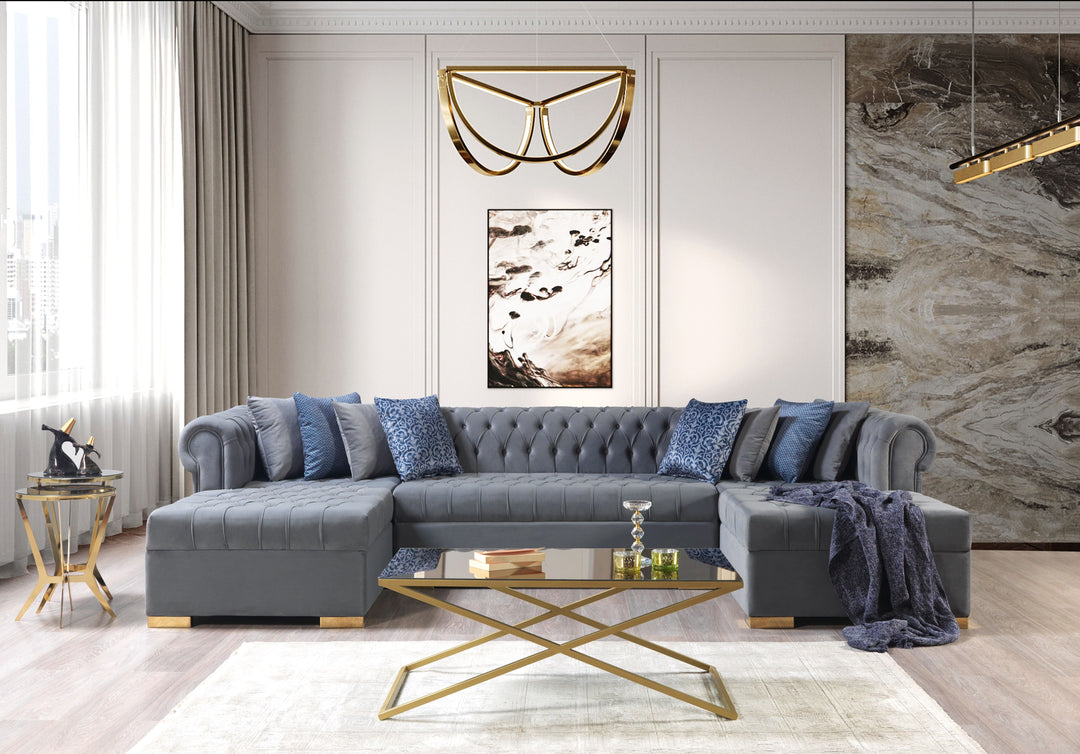 Lauren Gray Velvet Double Chaise 136" Sectional [ETA: 8/20]