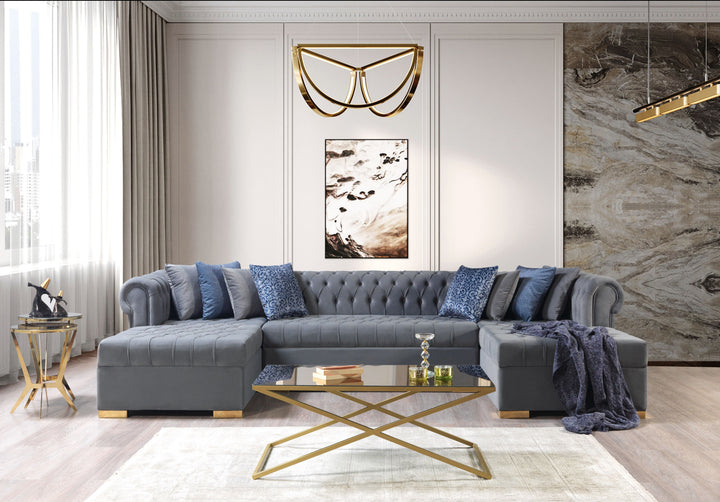 Lauren Gray Velvet Double Chaise 136" Sectional [ETA: 8/20]