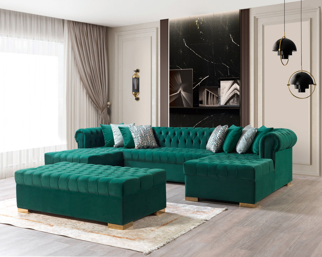 Lauren Green Velvet Double Chaise 136" Sectional [ETA: 8/20]