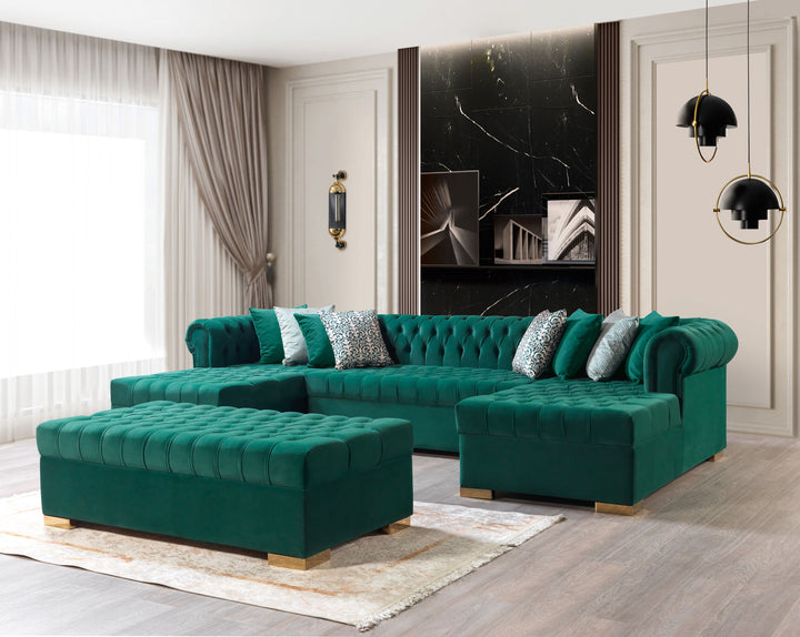Lauren Green Velvet Double Chaise 136" Sectional [ETA: 8/20]