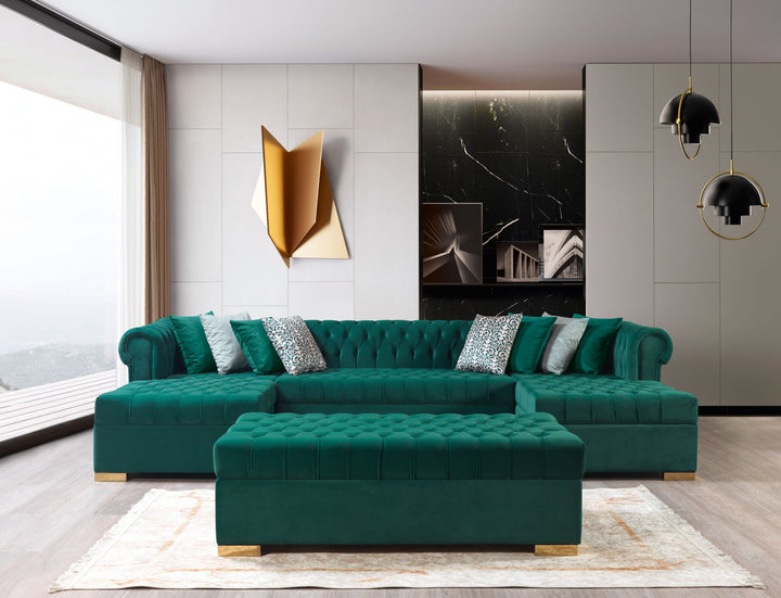 Lauren Green Velvet Double Chaise 136" Sectional [ETA: 8/20]