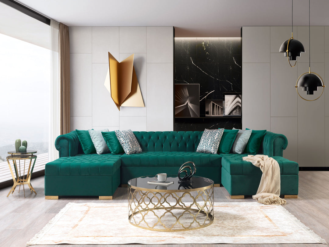 Lauren Green Velvet Double Chaise 136" Sectional [ETA: 8/20]