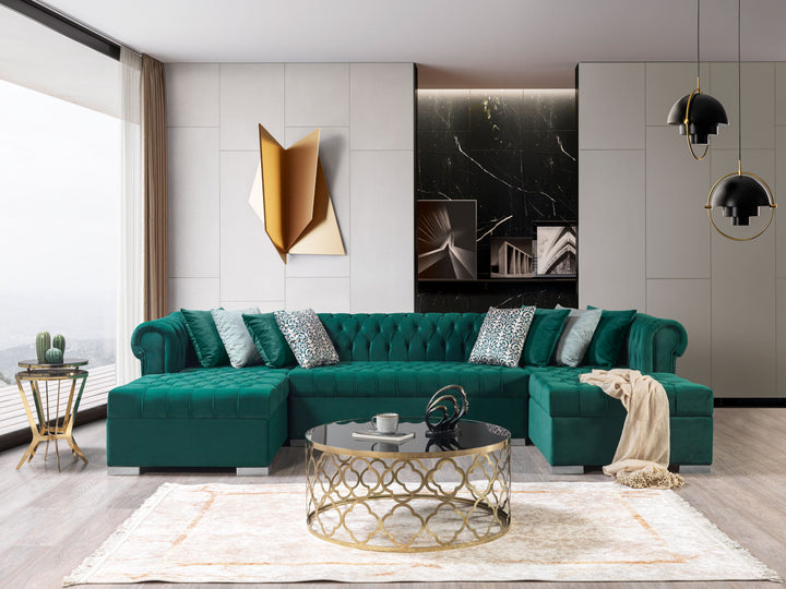 Lauren Green Velvet Double Chaise 136" Sectional [ETA: 8/20]