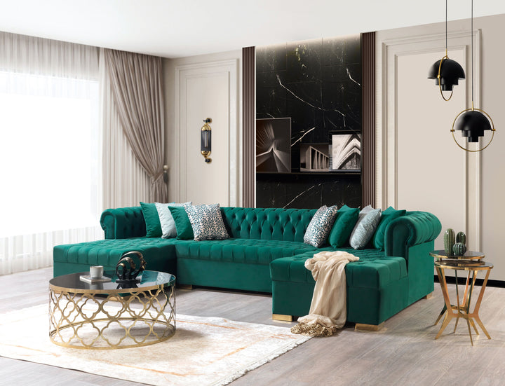 Lauren Green Velvet Double Chaise 136" Sectional [ETA: 8/20]