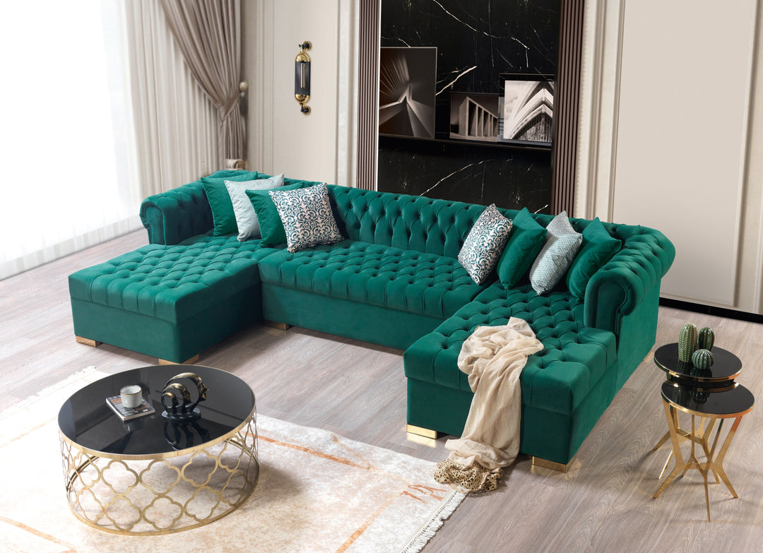 Lauren Green Velvet Double Chaise 136" Sectional [ETA: 8/20]