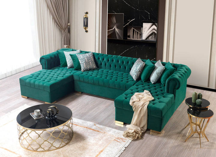 Lauren Green Velvet Double Chaise 136" Sectional [ETA: 8/20]