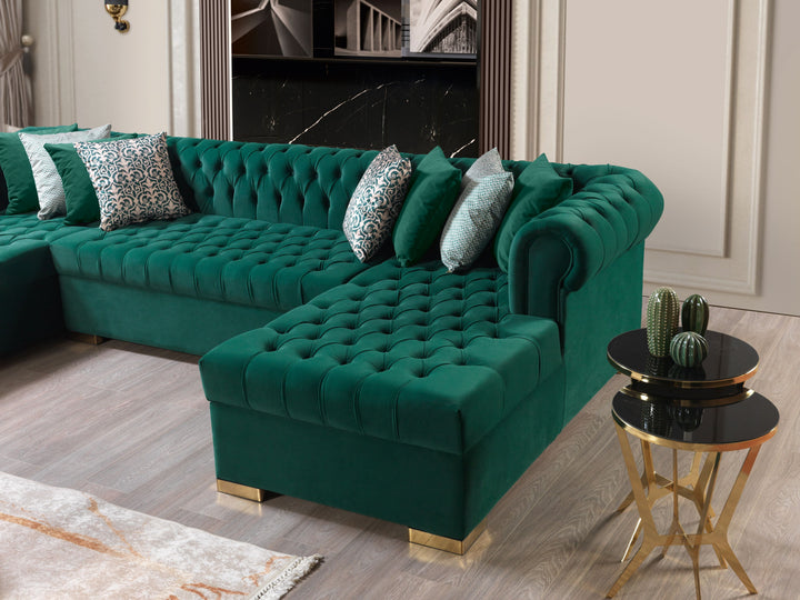 Lauren Green Velvet Double Chaise 136" Sectional [ETA: 8/20]