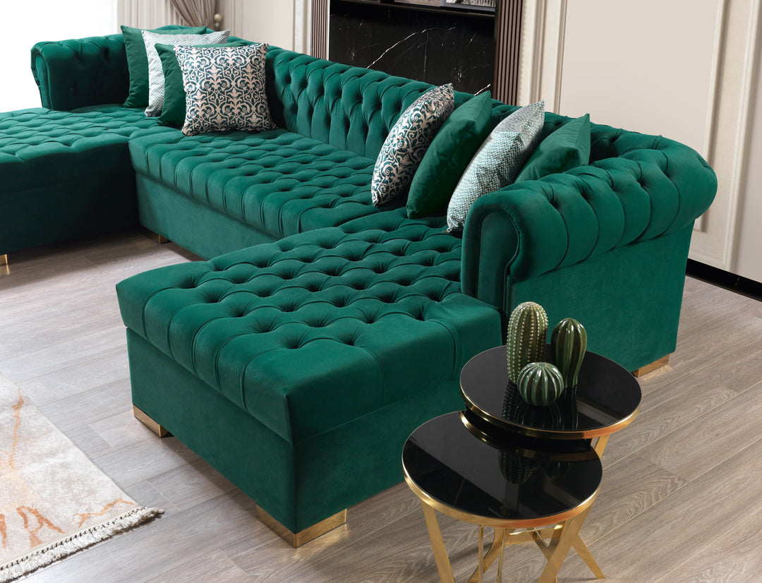 Lauren Green Velvet Double Chaise 136" Sectional [ETA: 8/20]