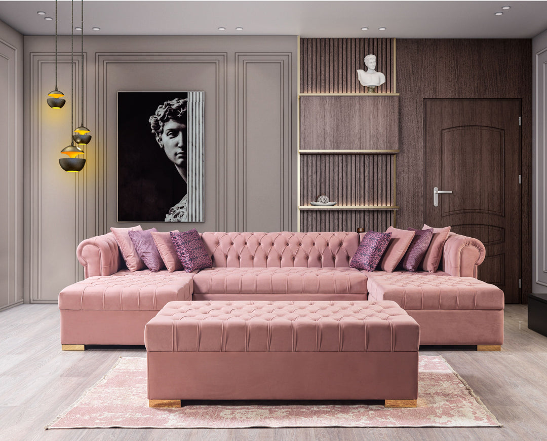 Lauren Pink Velvet Double Chaise 136" Sectional [ETA: 8/20]