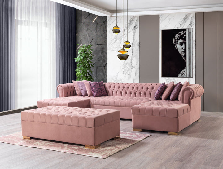 Lauren Pink Velvet Double Chaise 136" Sectional [ETA: 8/20]