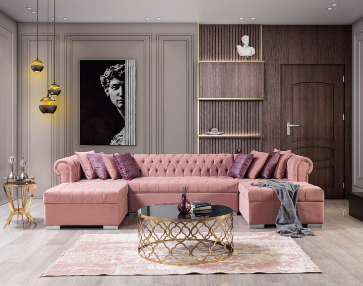 Lauren Pink Velvet Double Chaise 136" Sectional [ETA: 8/20]