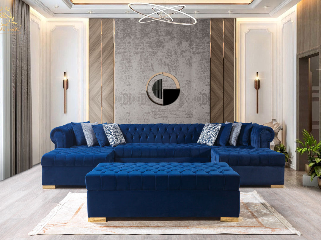 Lauren Navy Velvet Double Chaise 136" Sectional [ETA: 8/20]