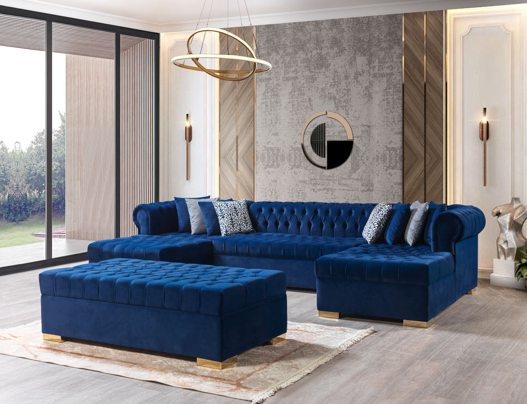 Lauren Navy Velvet Double Chaise 136" Sectional [ETA: 8/20]