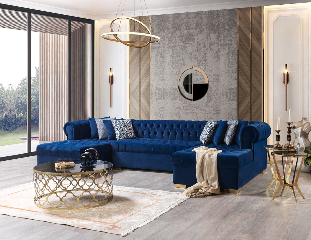Lauren Navy Velvet Double Chaise 136" Sectional [ETA: 8/20]