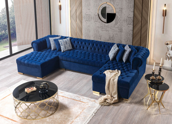 Lauren Navy Velvet Double Chaise 136" Sectional [ETA: 8/20]