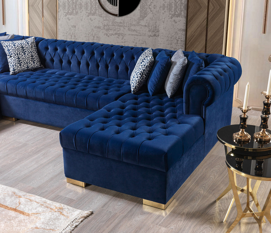 Lauren Navy Velvet Double Chaise 136" Sectional [ETA: 8/20]