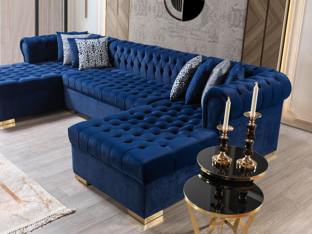 Lauren Navy Velvet Double Chaise 136" Sectional [ETA: 8/20]
