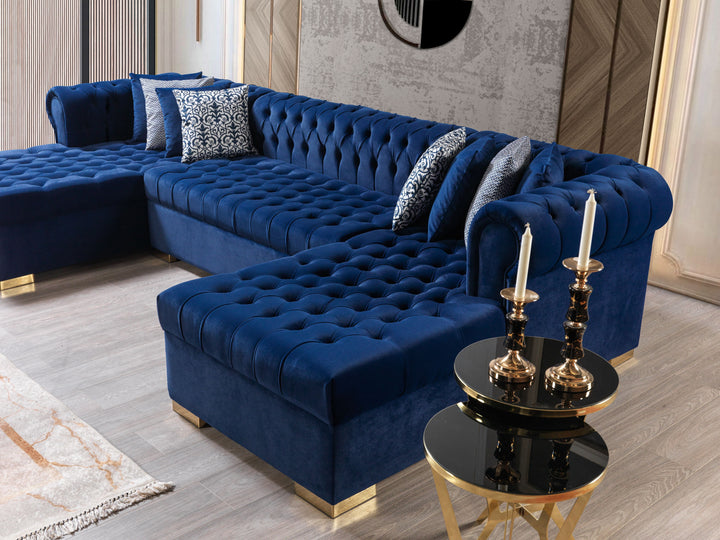 Lauren Navy Velvet Double Chaise 136" Sectional [ETA: 8/20]