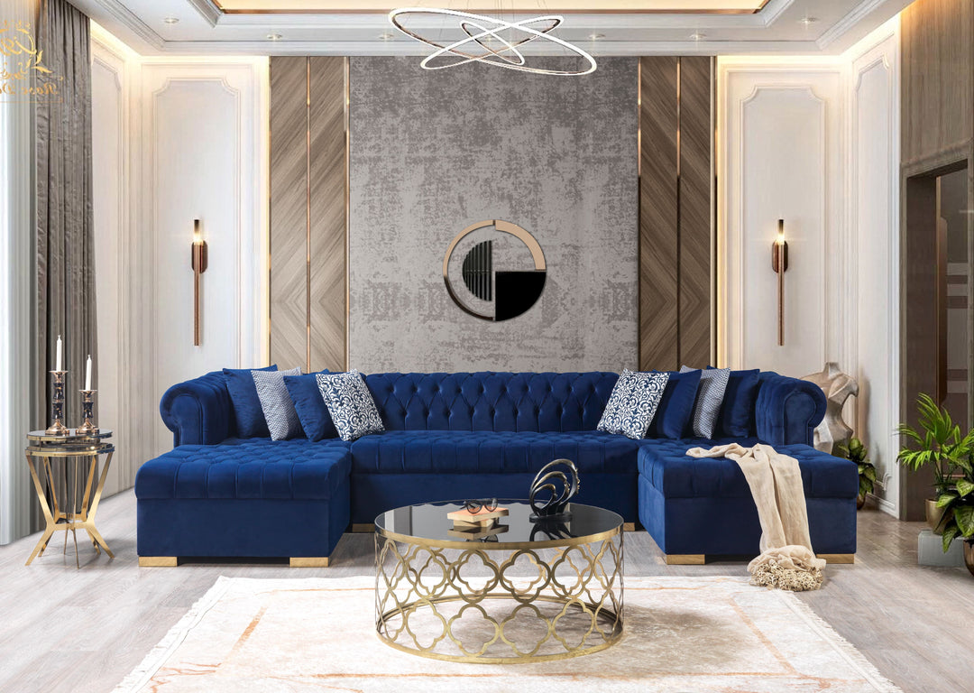 Lauren Navy Velvet Double Chaise 136" Sectional [ETA: 8/20]