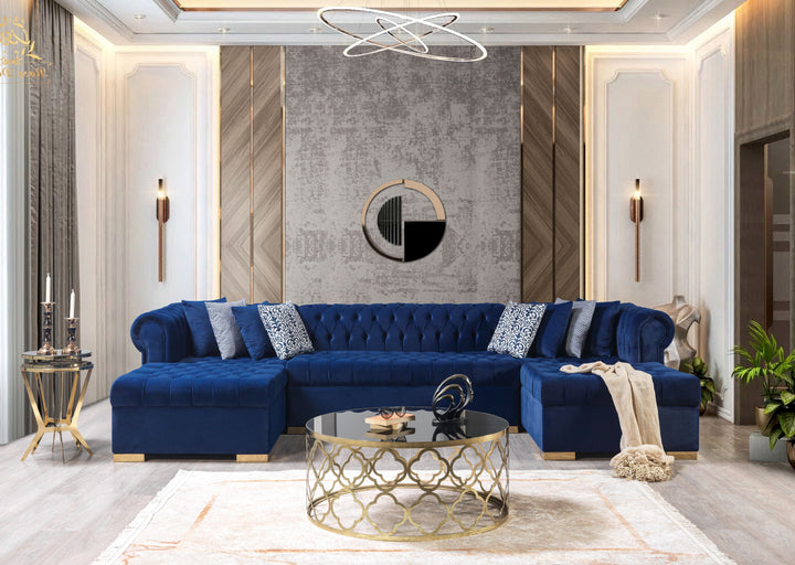 Lauren Navy Velvet Double Chaise 136" Sectional [ETA: 8/20]