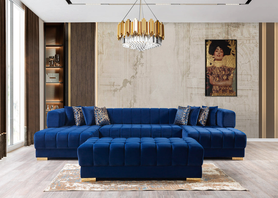 Ariana Blue Velvet Double Chaise 138" Sectional [ETA: 8/30]