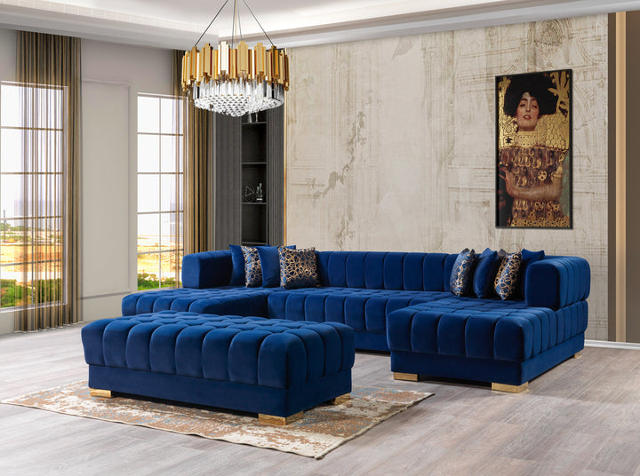 Ariana Blue Velvet Double Chaise 138" Sectional [ETA: 8/30]