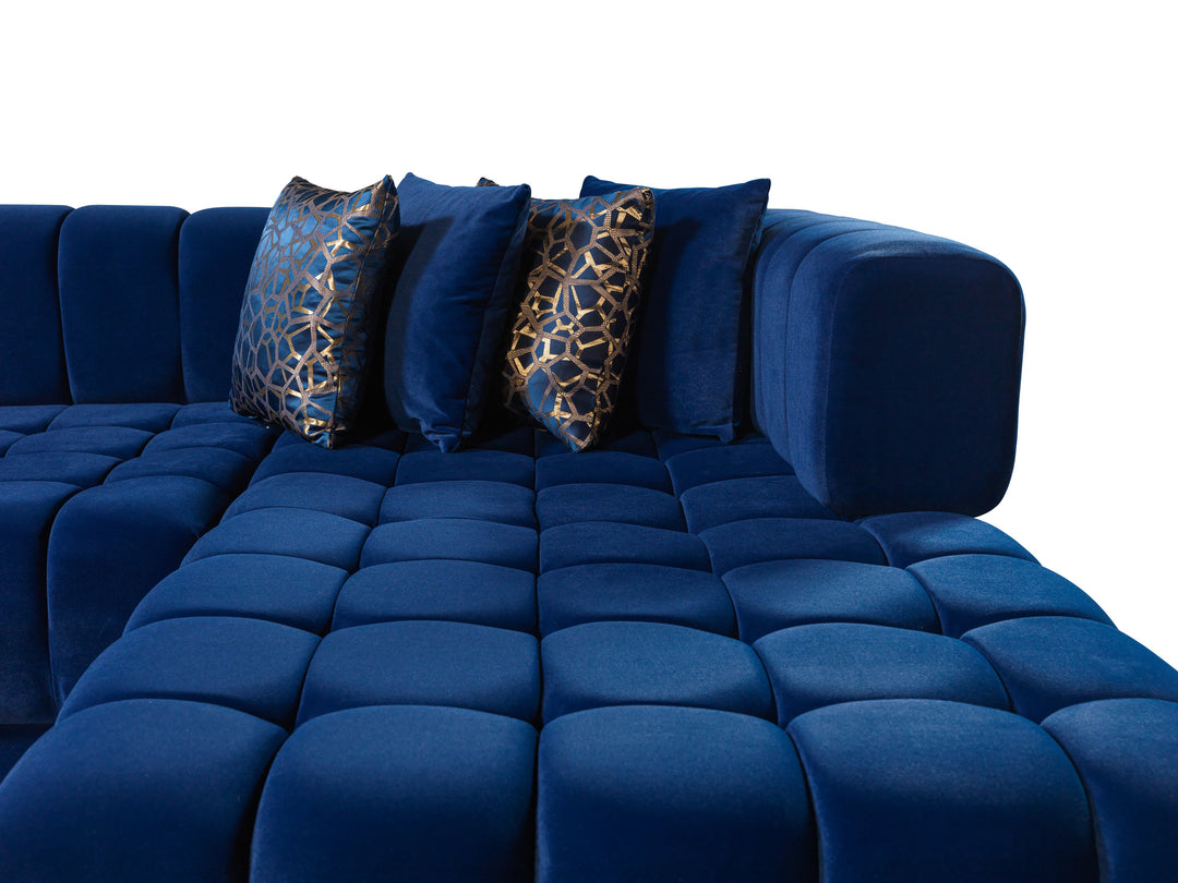 Ariana Blue Velvet Double Chaise 138" Sectional [ETA: 8/30]