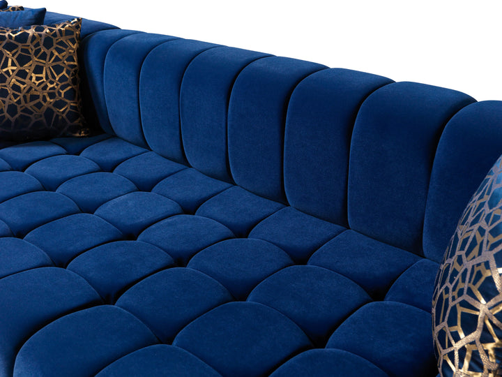 Ariana Blue Velvet Double Chaise 138" Sectional [ETA: 8/30]