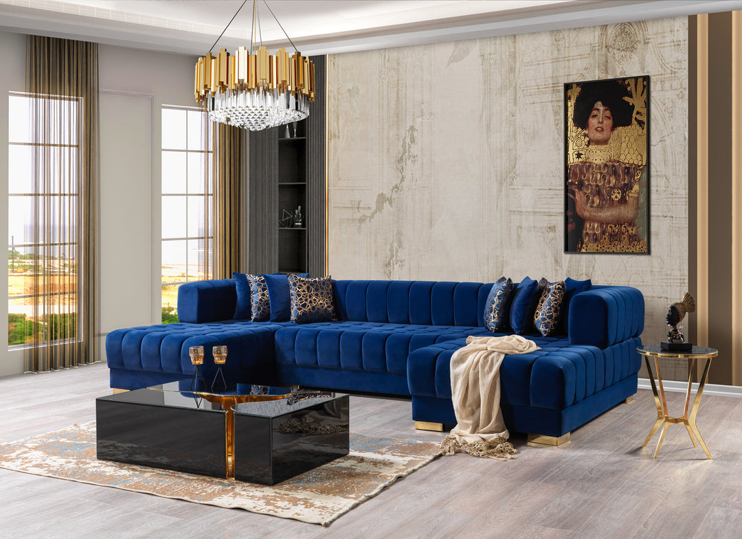 Ariana Blue Velvet Double Chaise 138" Sectional [ETA: 8/30]