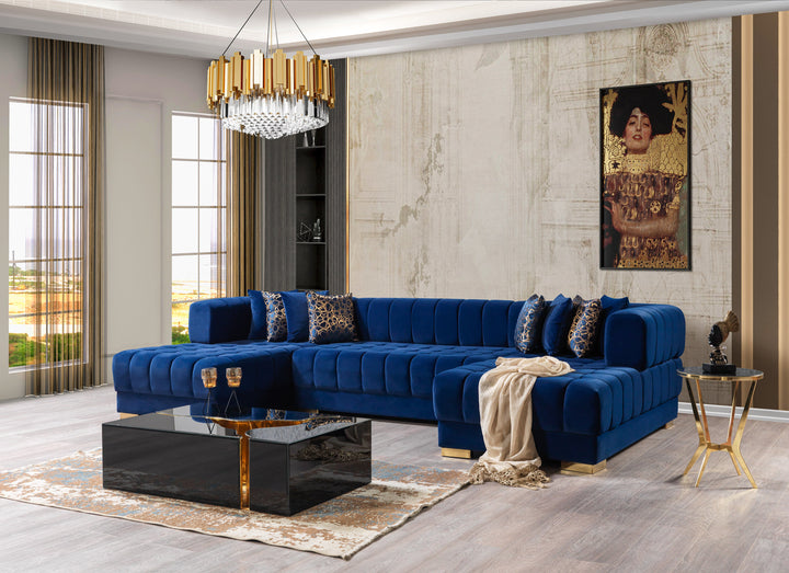 Ariana Blue Velvet Double Chaise 138" Sectional [ETA: 8/30]