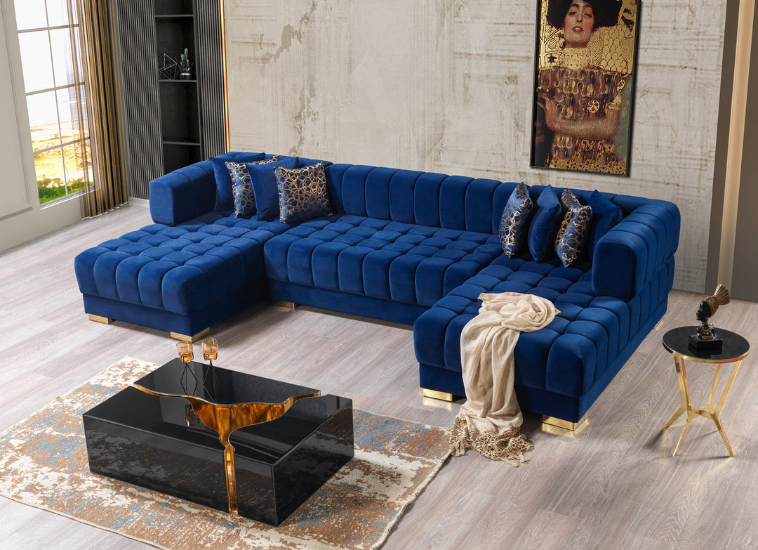 Ariana Blue Velvet Double Chaise 138" Sectional [ETA: 8/30]