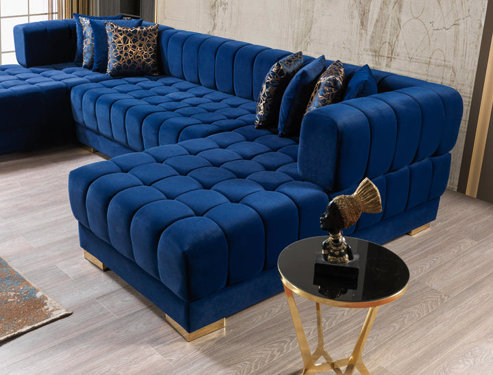 Ariana Blue Velvet Double Chaise 138" Sectional [ETA: 8/30]