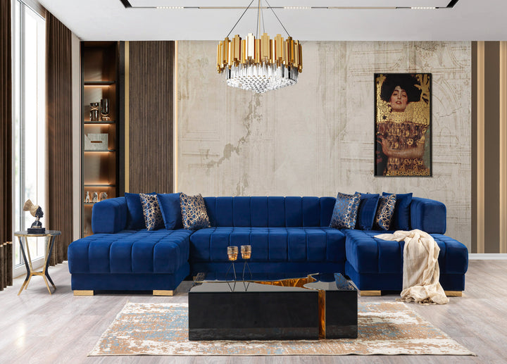 Ariana Blue Velvet Double Chaise 138" Sectional [ETA: 8/30]