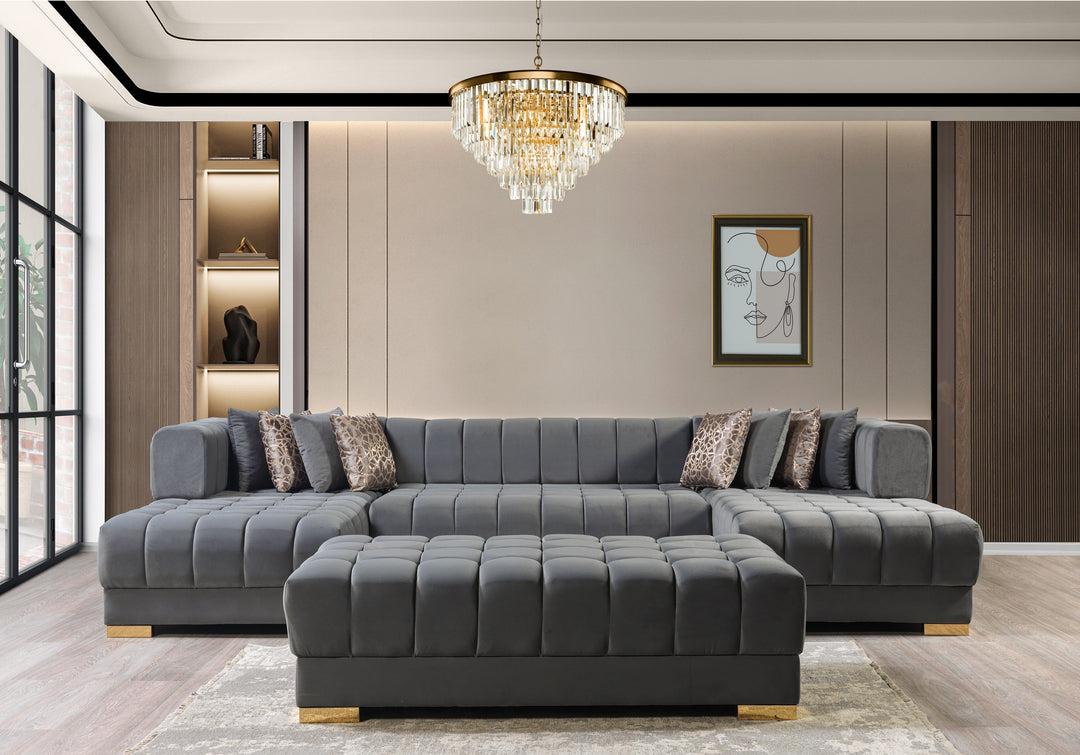 Ariana Gray Velvet Double Chaise 138" Sectional [ETA: 8/30]