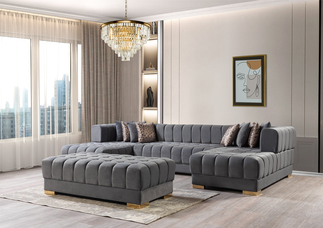 Ariana Gray Velvet Double Chaise 138" Sectional [ETA: 8/30]