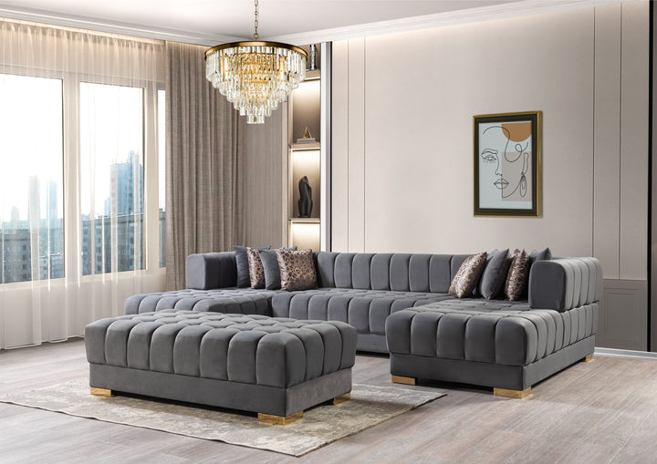 Ariana Gray Velvet Double Chaise 138" Sectional [ETA: 8/30]