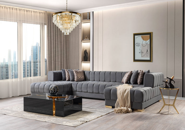 Ariana Gray Velvet Double Chaise 138" Sectional [ETA: 8/30]