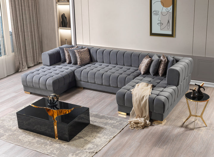 Ariana Gray Velvet Double Chaise 138" Sectional [ETA: 8/30]