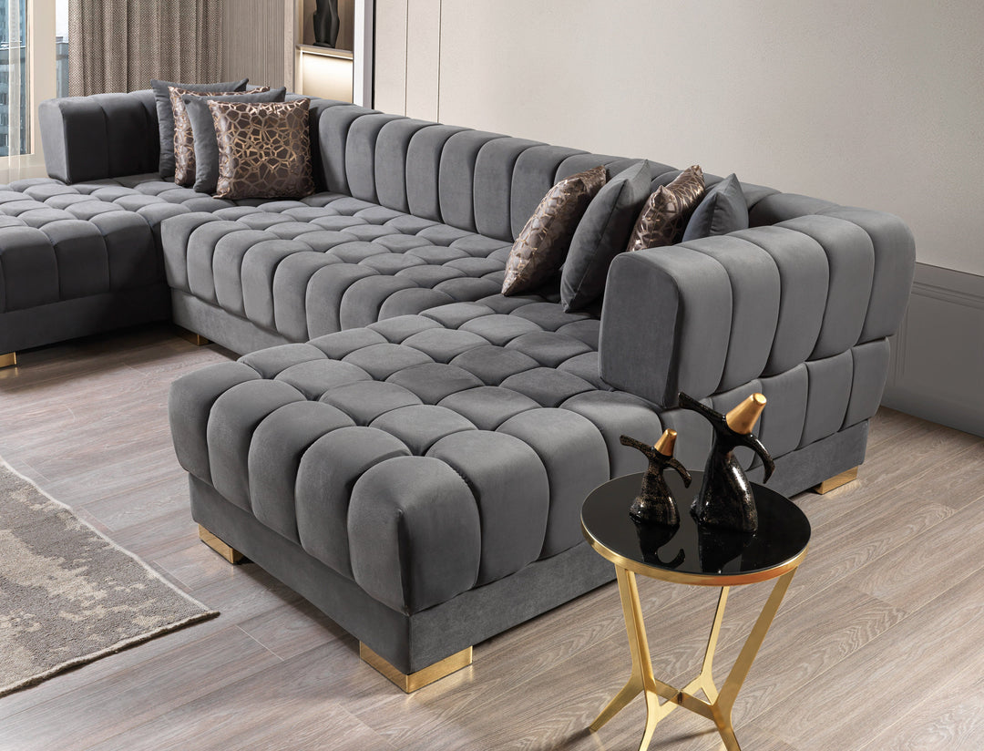 Ariana Gray Velvet Double Chaise 138" Sectional [ETA: 8/30]