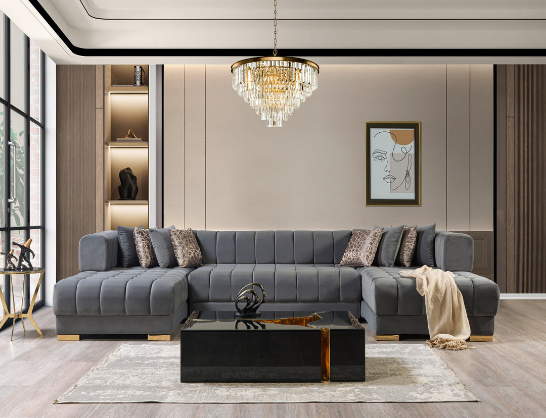 Ariana Gray Velvet Double Chaise 138" Sectional [ETA: 8/30]