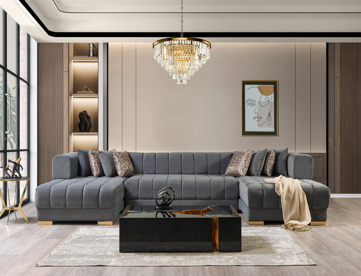 Ariana Gray Velvet Double Chaise 138" Sectional [ETA: 8/30]