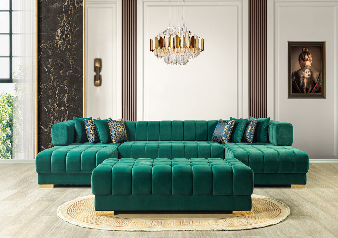 Ariana Green Velvet Double Chaise 138" Sectional  [ETA: 8/30]