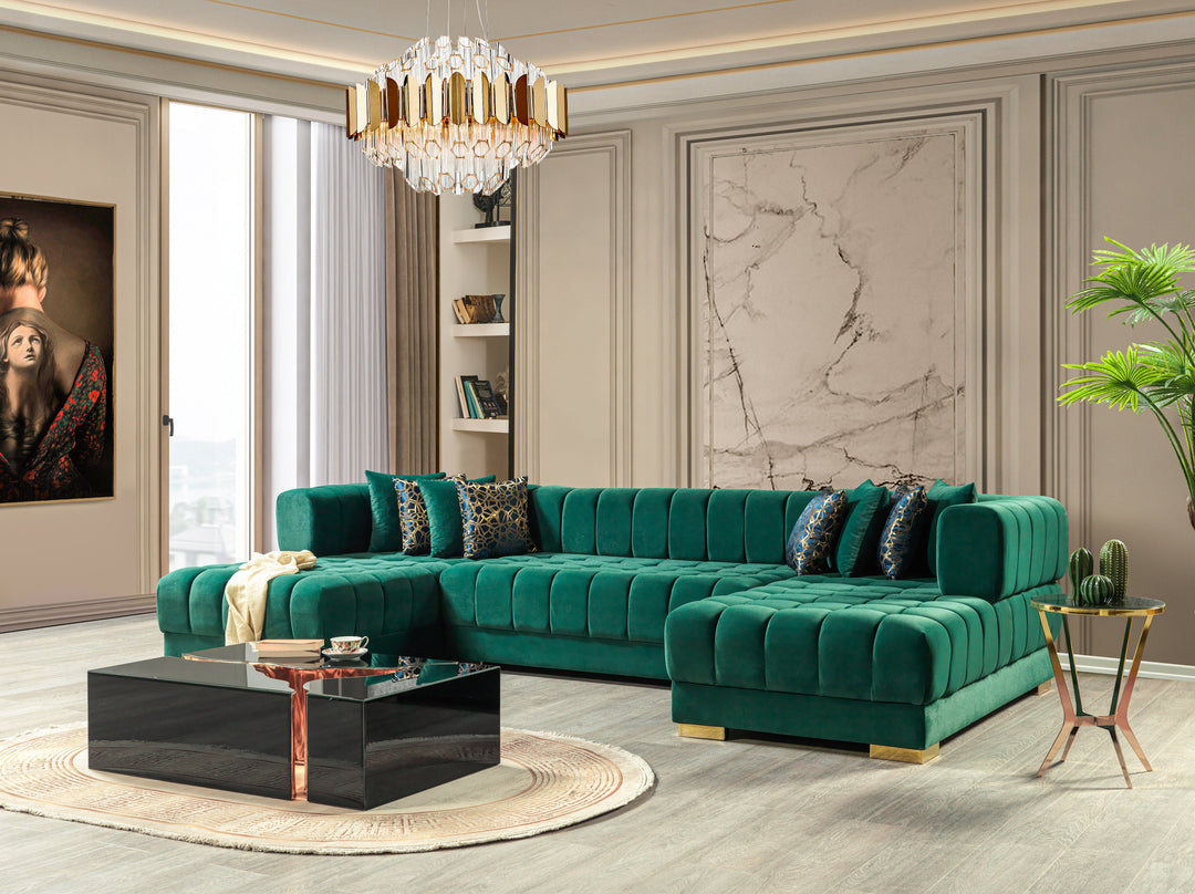 Ariana Green Velvet Double Chaise 138" Sectional  [ETA: 8/30]
