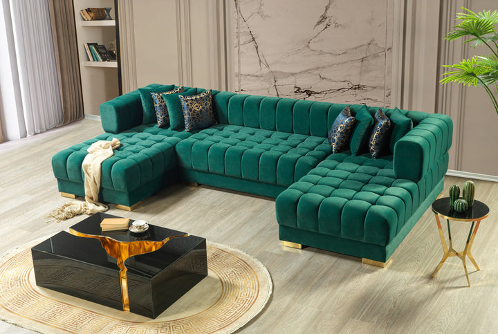 Ariana Green Velvet Double Chaise 138" Sectional  [ETA: 8/30]