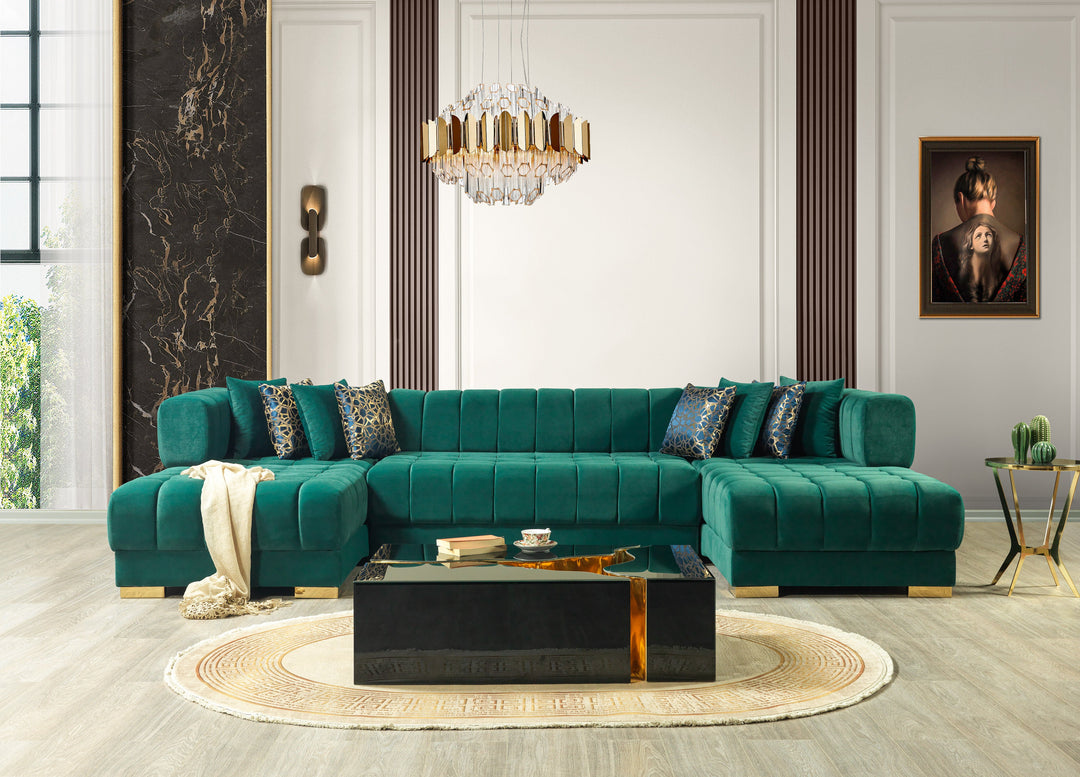 Ariana Green Velvet Double Chaise 138" Sectional  [ETA: 8/30]
