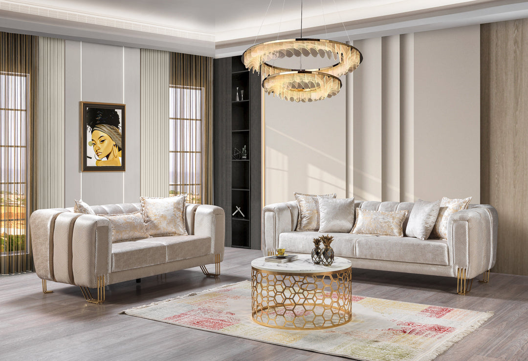 Santana Ivory Velvet Sofa 89" &amp; Loveseat 69"