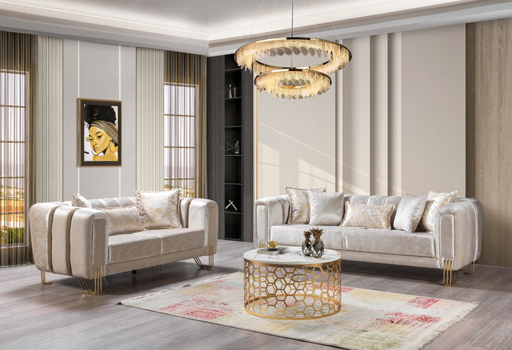 Santana Ivory Velvet Sofa 89" &amp; Loveseat 69"